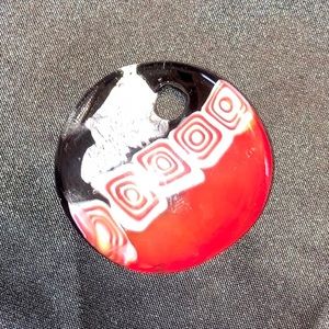 Red, Black, & Silver Round Glass Pendant